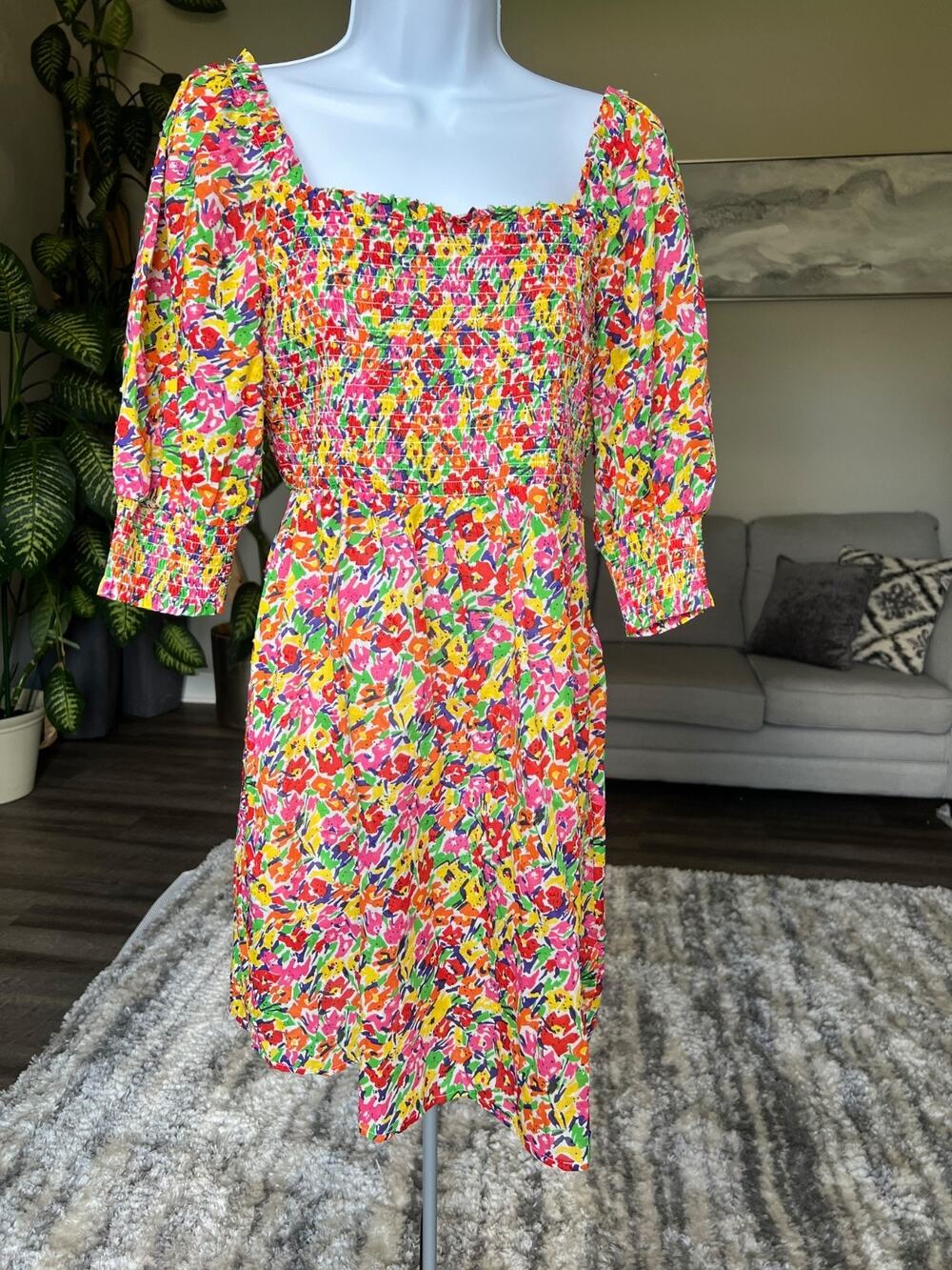 RIXO Floral Dress Short 100% Cotton Size S #